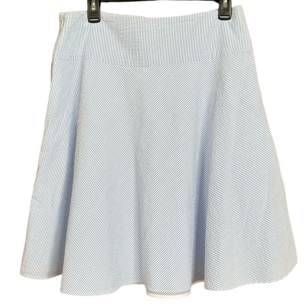 American Living Blue & White Seersucker Lightweight A-Line Midi Skirt Size 10